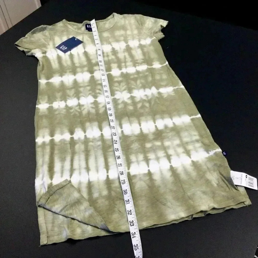NWT Gap Womens Olive Green Striped Tie-Dye Short Sleeve T-Shirt Dress Size XS - Picture 3 of 8